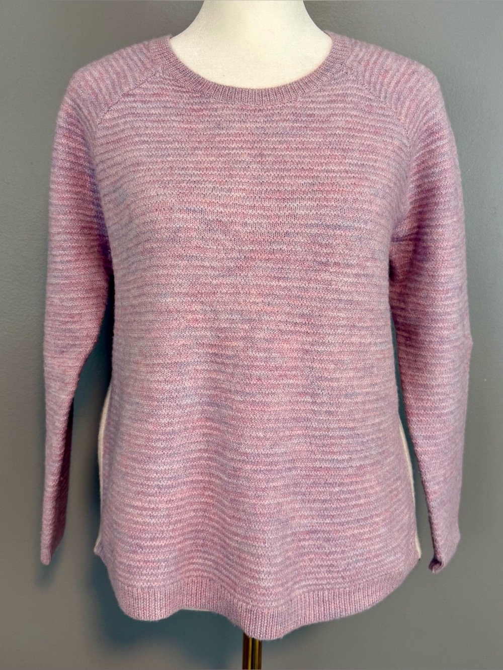 J.Crew Boiled Wool Side-Zip Crewneck Sweater - Lavender Marl Pink - Small